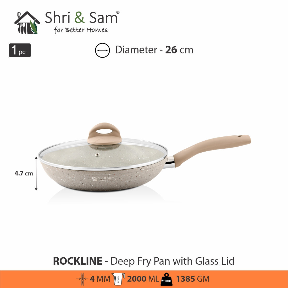 Aluminium Non-Stick Deep Fry Pan with Glass Lid Rockline