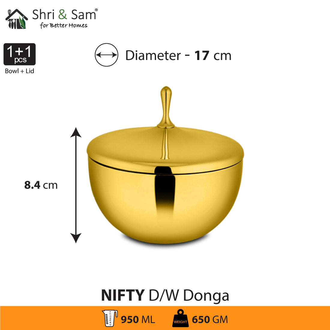 Stainless Steel Double Wall Donga with Gold PVD Coating Nifty