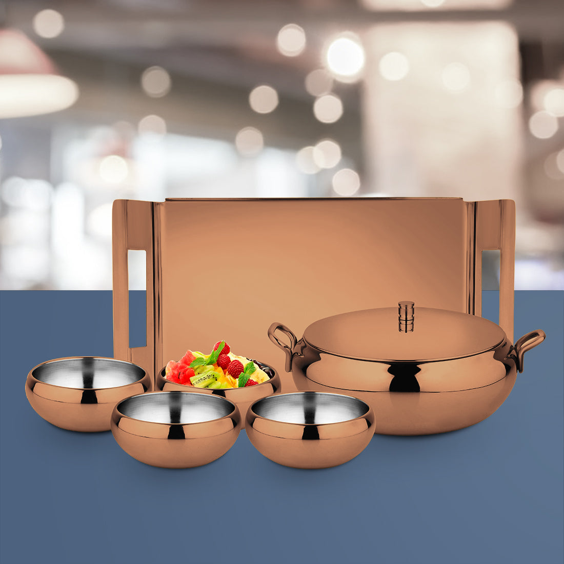 Stainless Steel Serving Set with Rose Gold PVD Coating Farm House