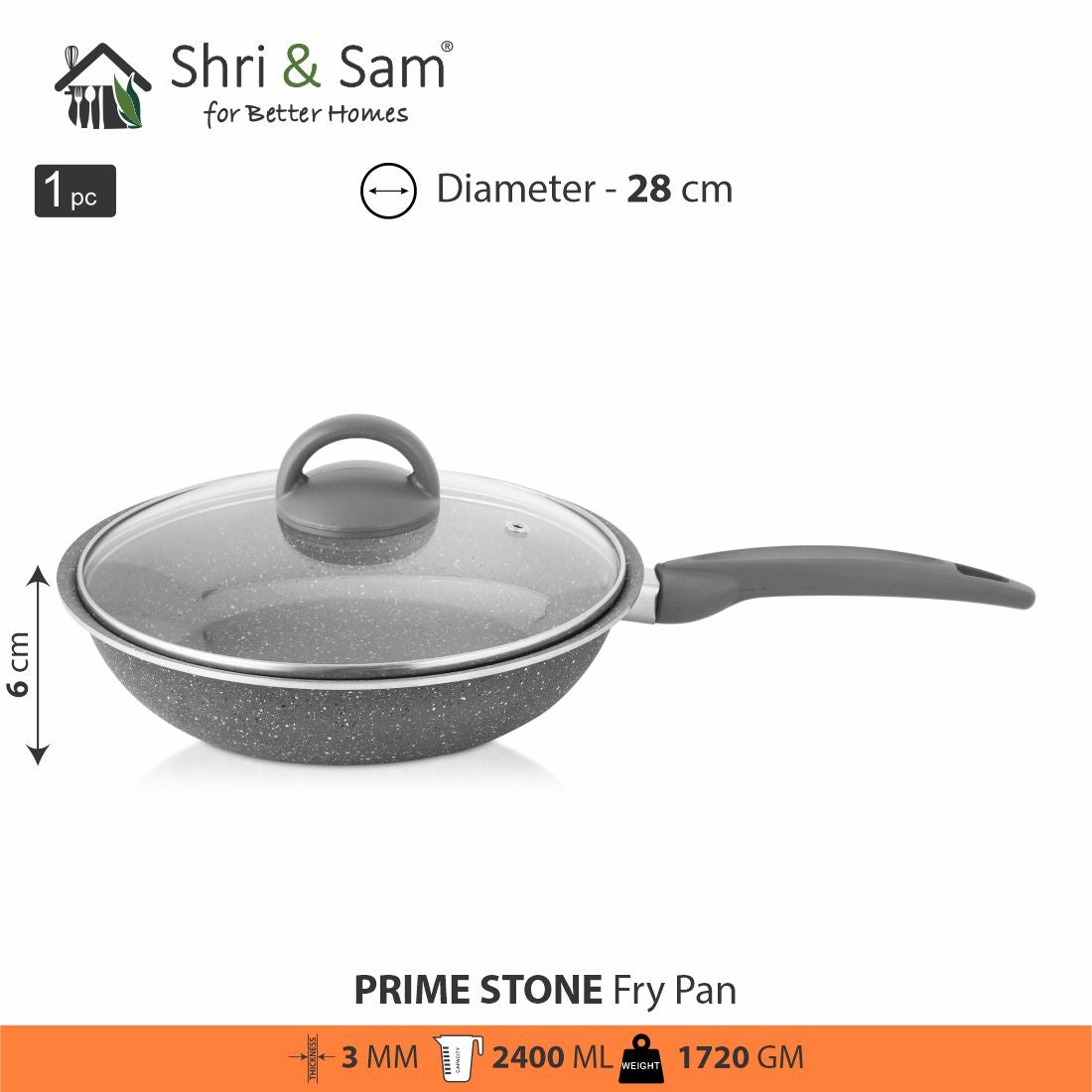 Aluminium Non-Stick Fry Pan with Glass Lid Primestone