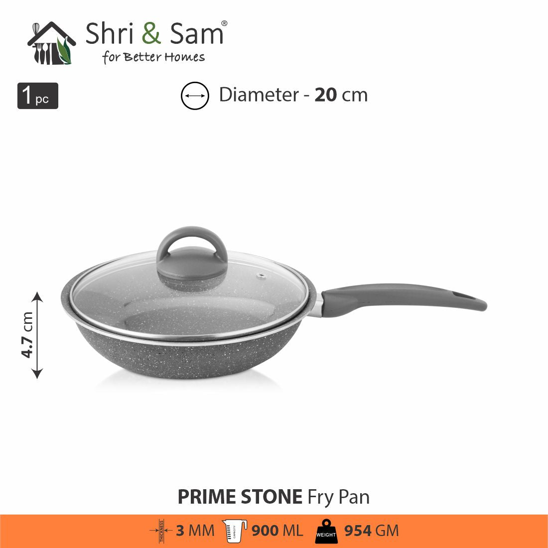 Aluminium Non-Stick Fry Pan with Glass Lid Primestone