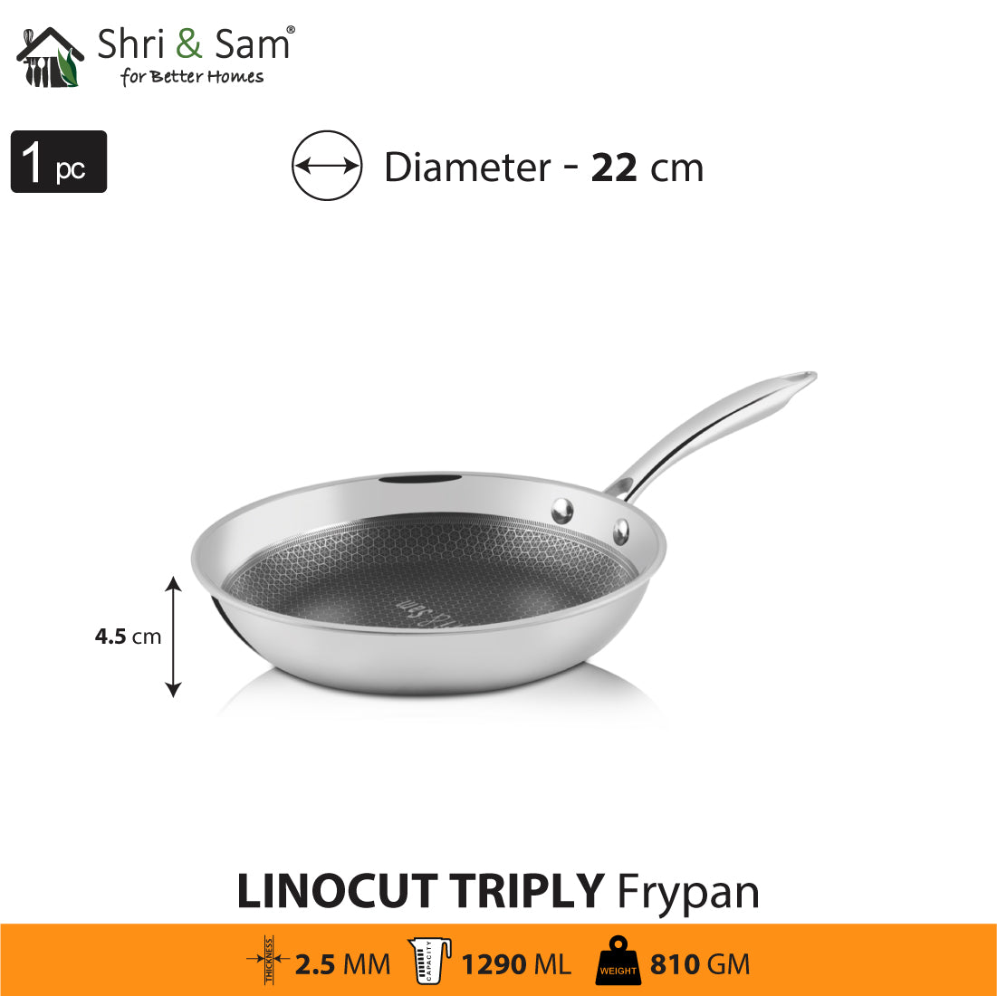 Stainless Steel Triply Non-Stick Fry Pan Linocut