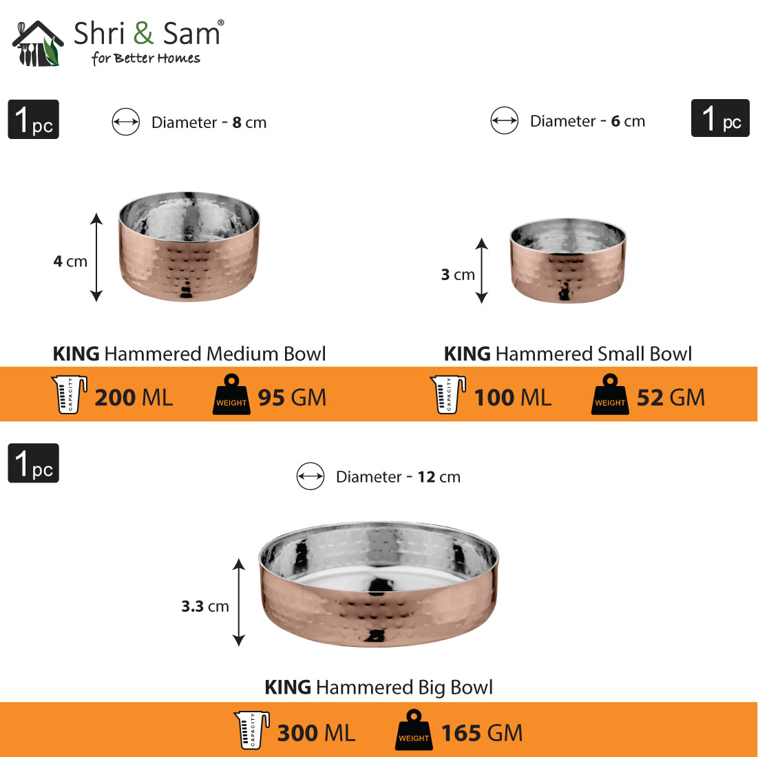 Stainless Steel Hammered Thali Set with Rose Gold PVD Coating King