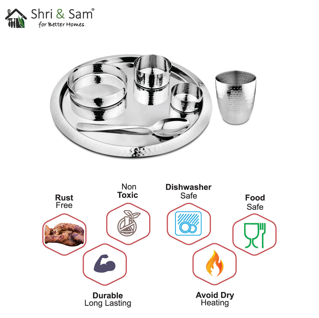 Stainless Steel Hammered Thali Set King