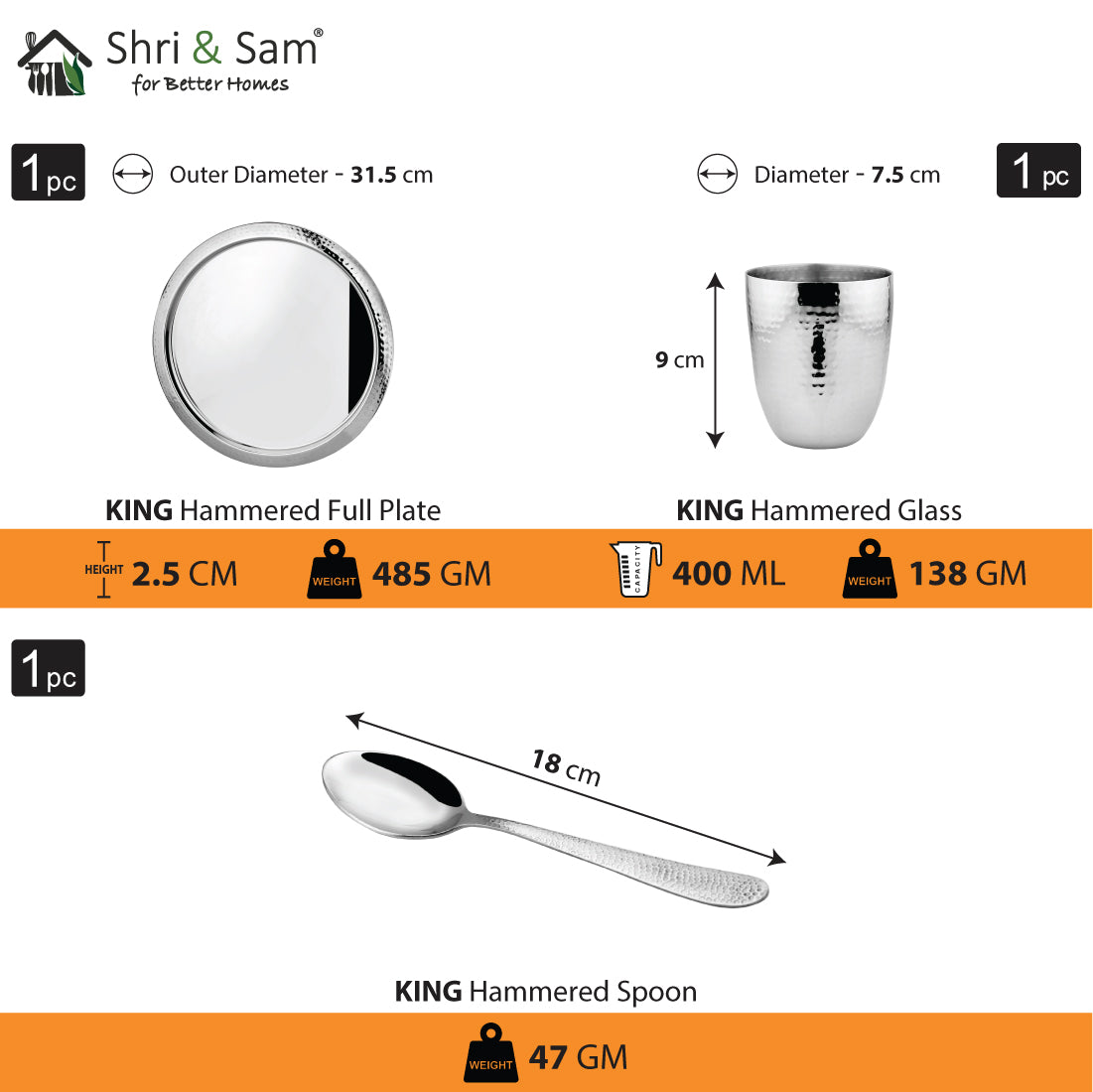 Stainless Steel Hammered Thali Set King