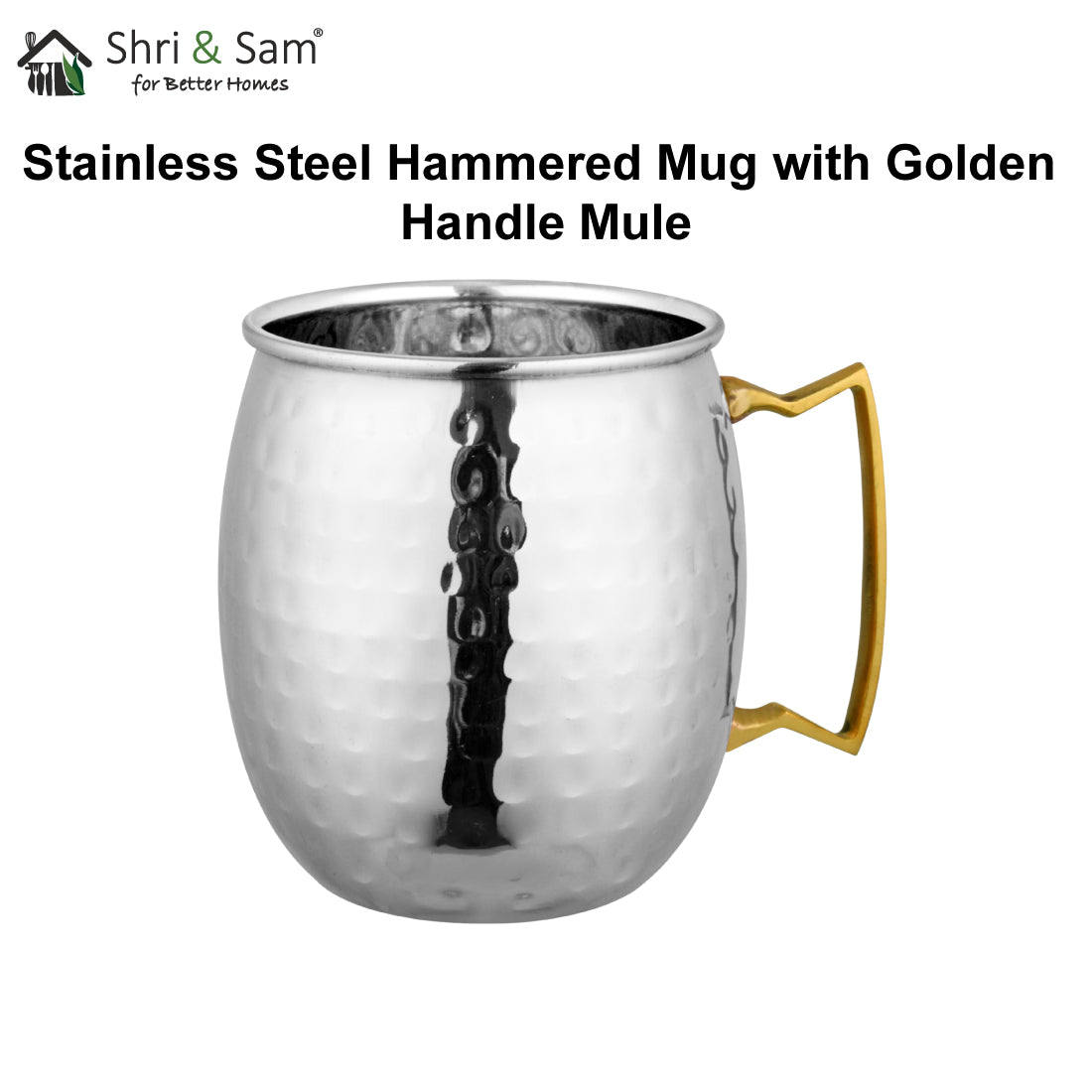 Stainless Steel Hammered Mug with Golden Handle Mule