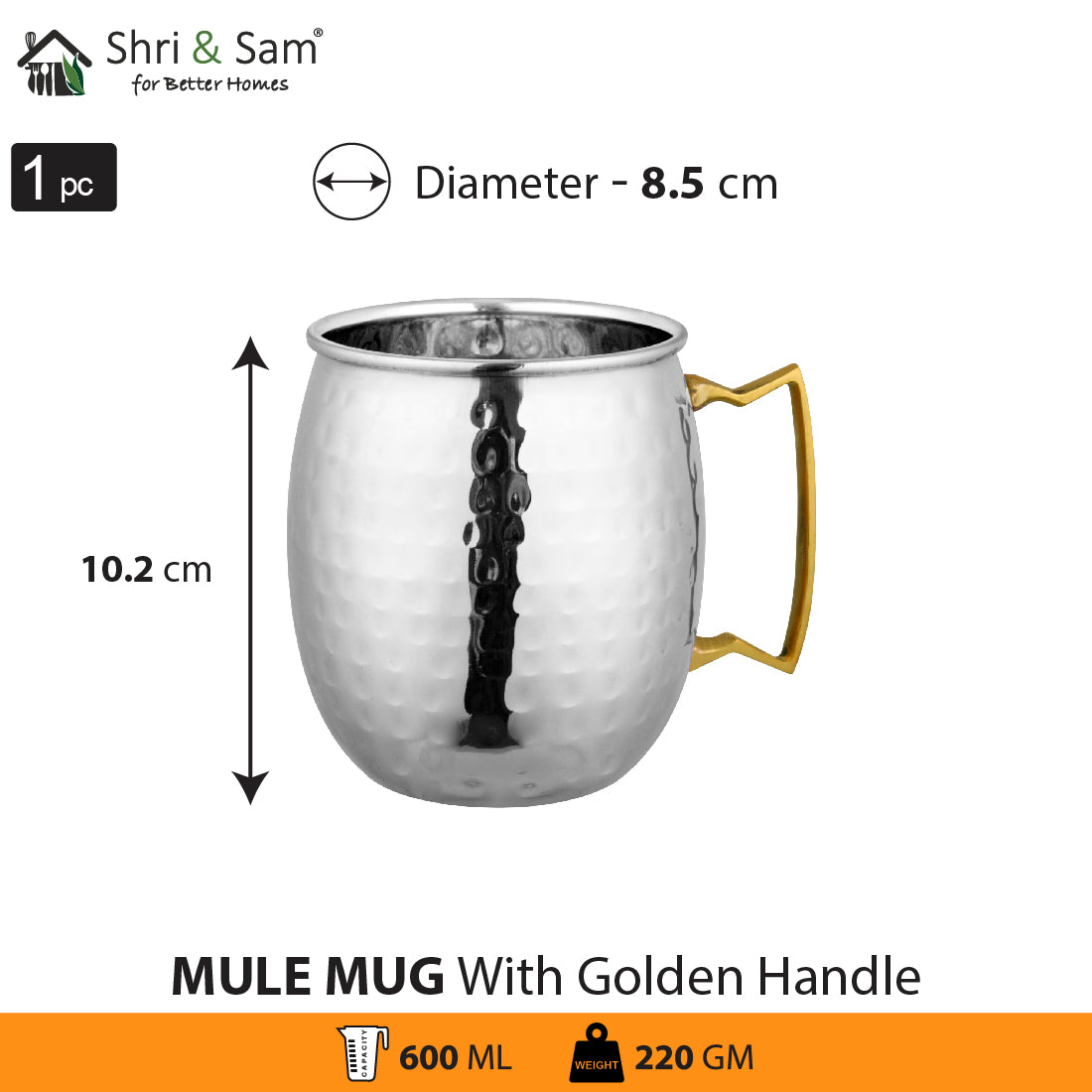 Stainless Steel Hammered Mug with Golden Handle Mule