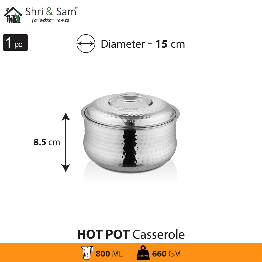 Stainless Steel Hammered Casserole with SS Lid Hot Pot