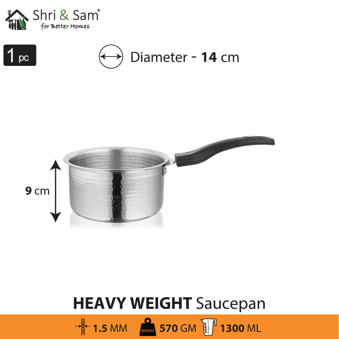 Stainless Steel Heavy Weight Hammered Sauce Pan