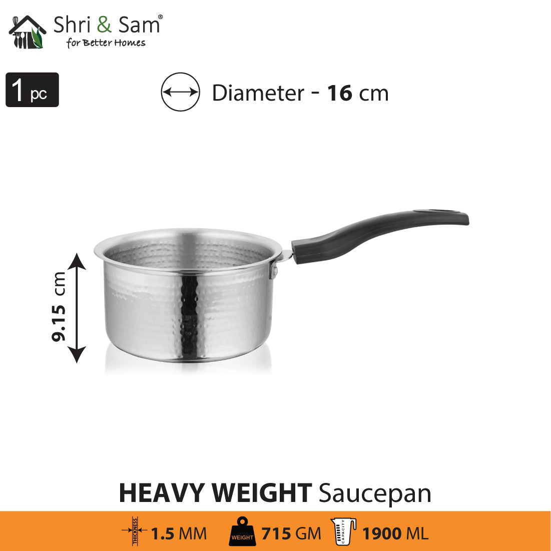 Stainless Steel Heavy Weight Hammered Sauce Pan