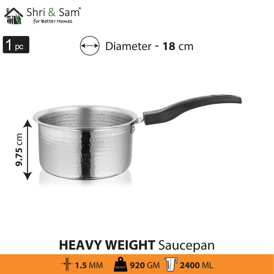 Stainless Steel Heavy Weight Hammered Sauce Pan