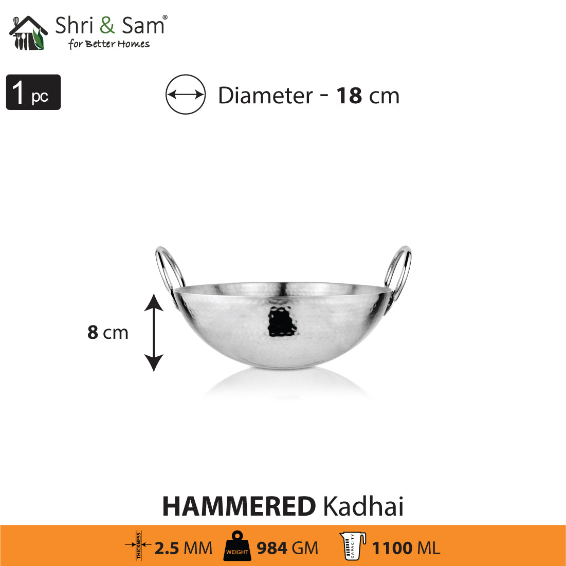 Stainless Steel Heavy Weight Hammered Kadhai