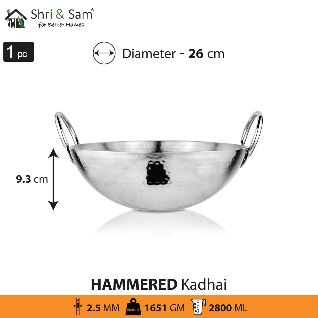 Stainless Steel Heavy Weight Hammered Kadhai