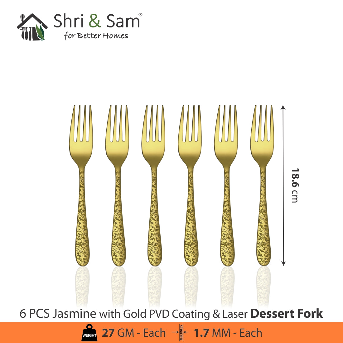 Stainless Steel Cutlery with Gold PVD Coating & Laser Jasmine