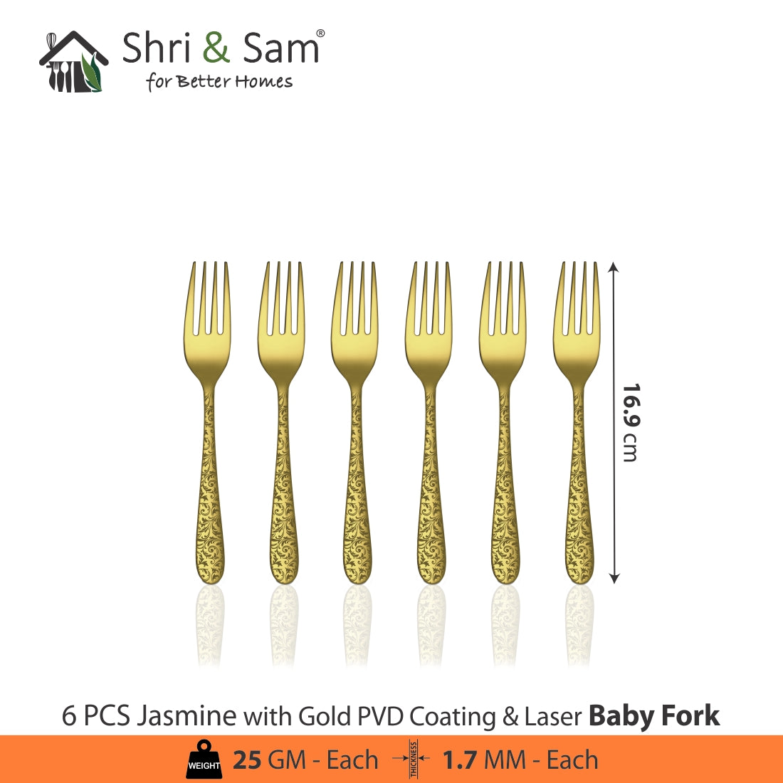 Stainless Steel Cutlery with Gold PVD Coating & Laser Jasmine