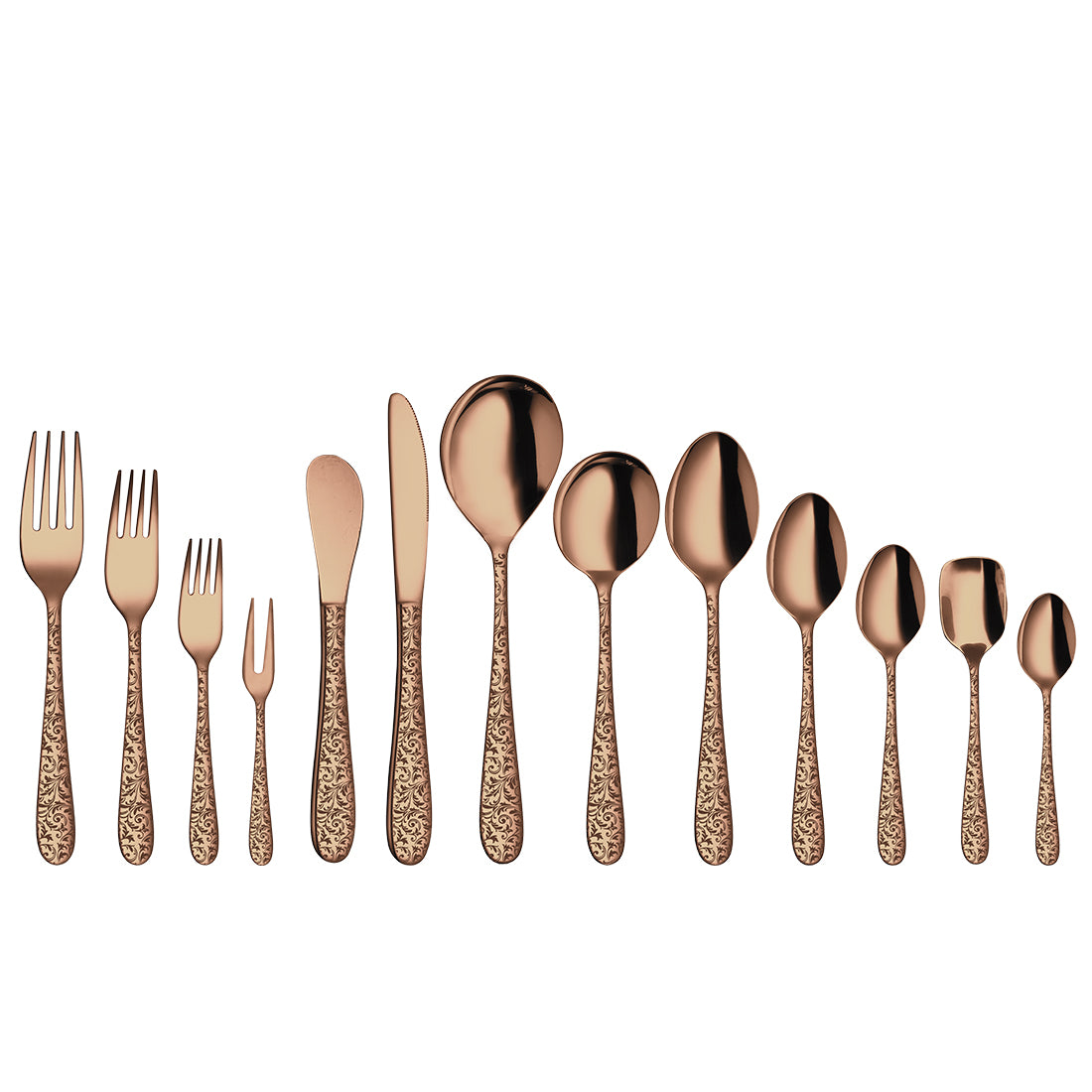 Stainless Steel Cutlery with Rose Gold PVD Coating & Laser Jasmine