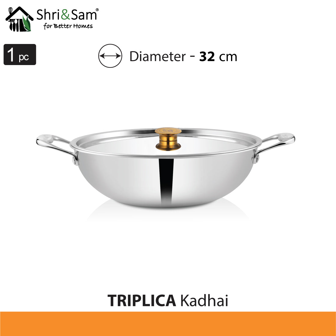 Stainless Steel Triply Kadhai with SS Lid Triplica