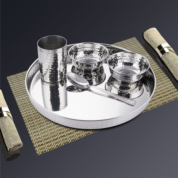 Stainless Steel Hammered Thali Set 30 CM Komcha