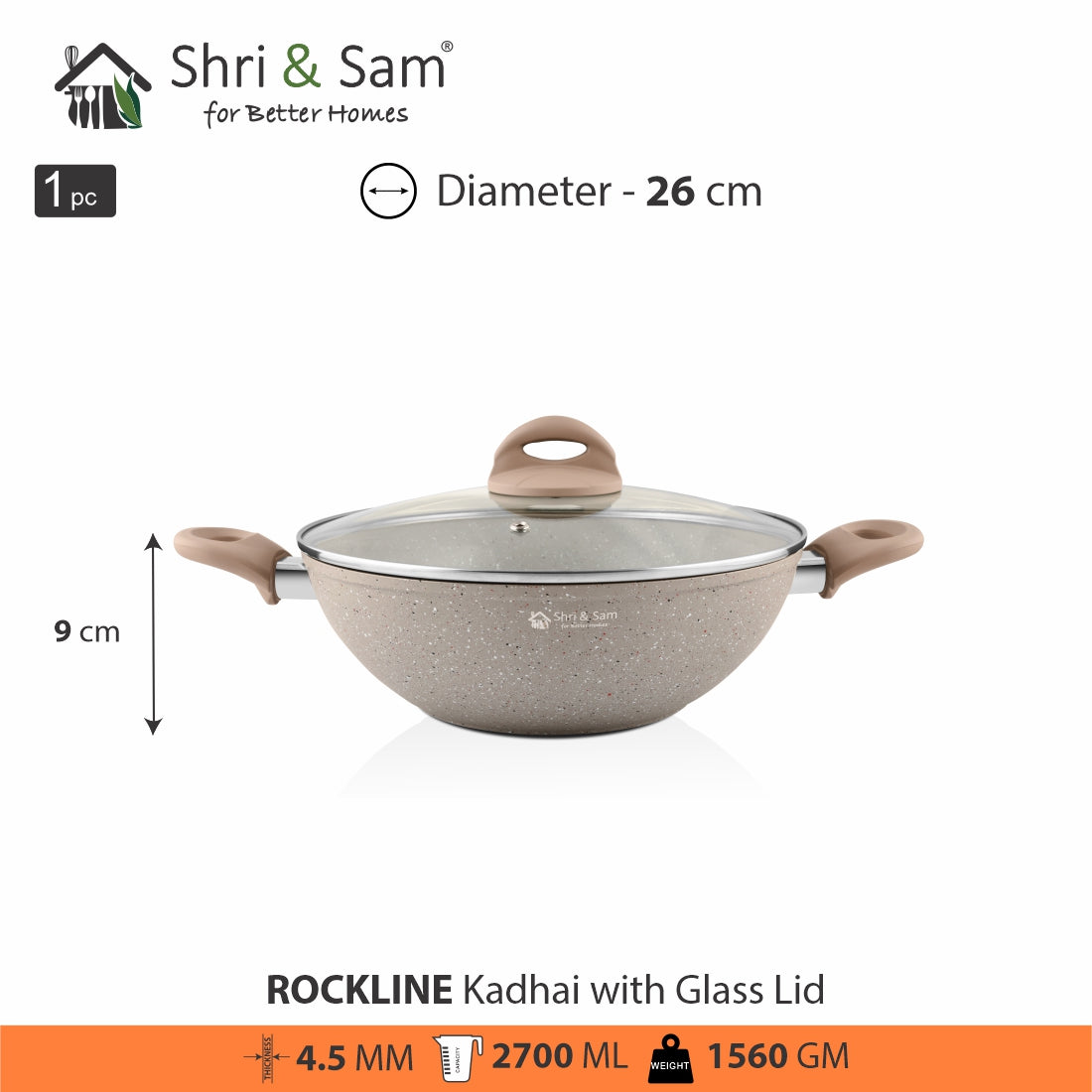 Aluminium Non-Stick Kadhai with Glass Lid Rockline