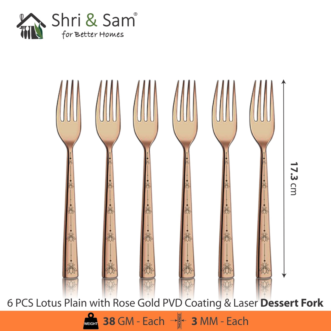 Stainless Steel Cutlery with Rose Gold PVD Coating & Laser Lotus Plain