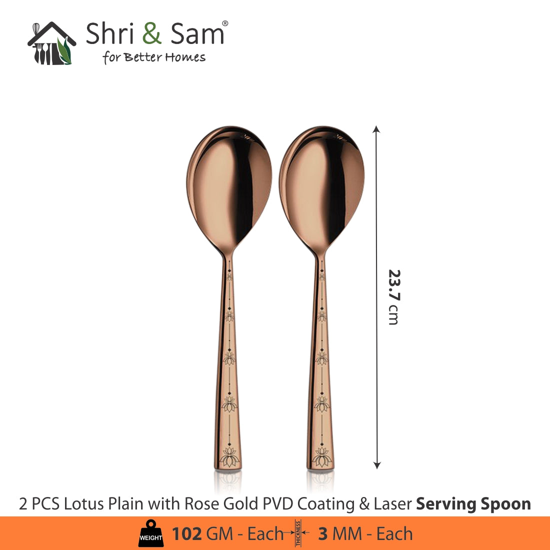 Stainless Steel Cutlery with Rose Gold PVD Coating & Laser Lotus Plain
