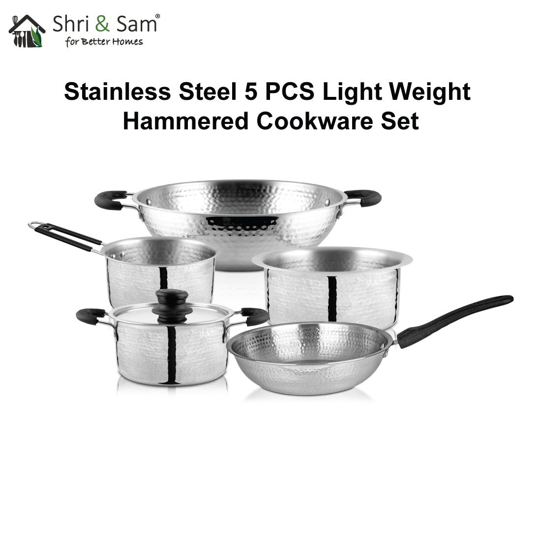 Stainless Steel 5 PCS Light Weight Hammered Cookware Set