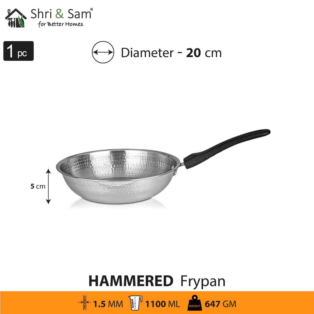 Stainless Steel Light Weight Hammered Fry Pan