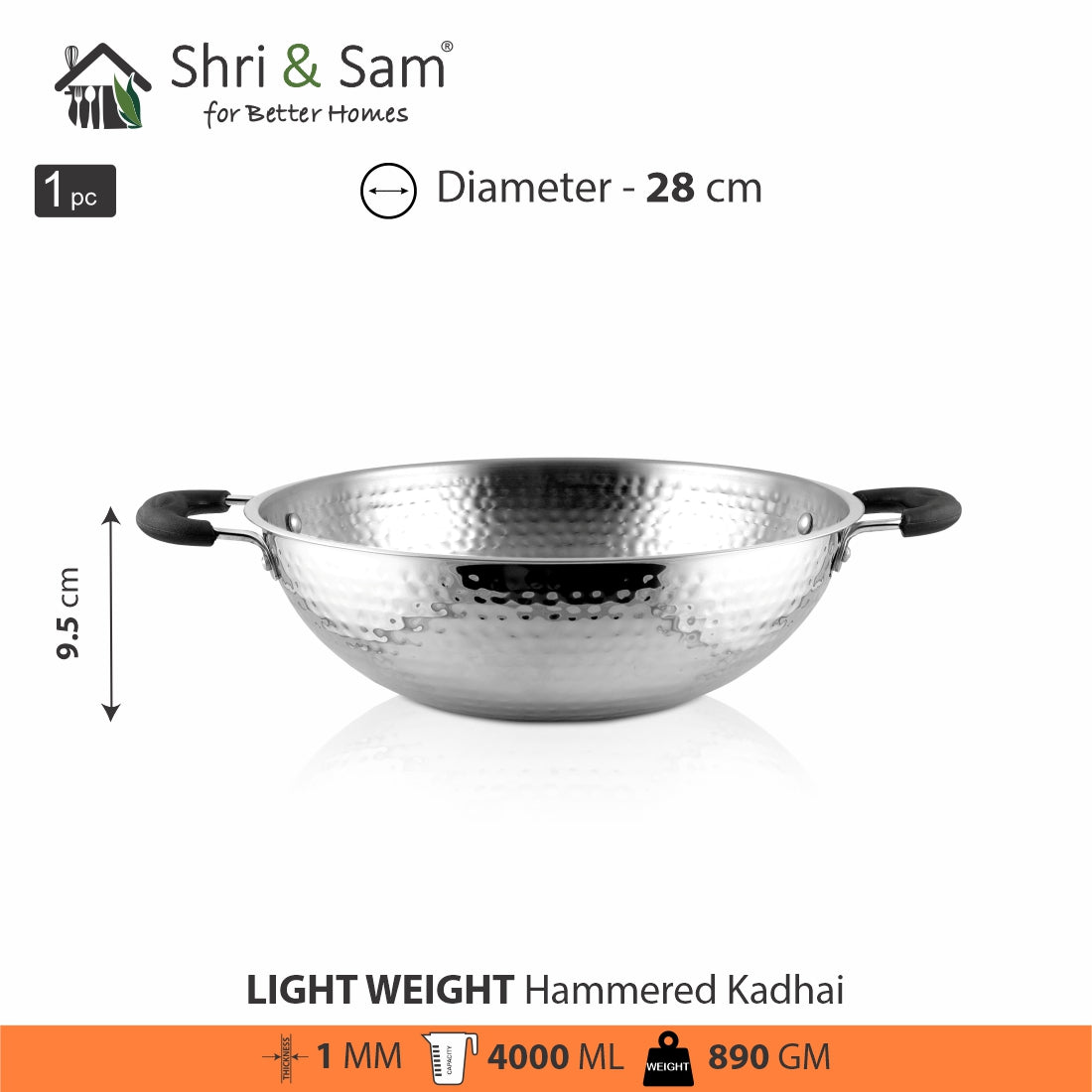 Stainless Steel Light Weight Hammered Kadhai