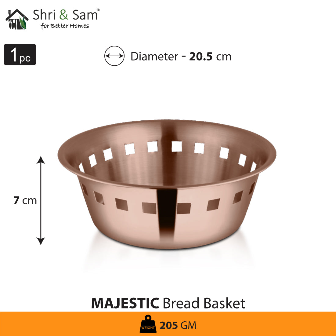 Stainless Steel Bread Basket with Rose Gold PVD Coating Majestic