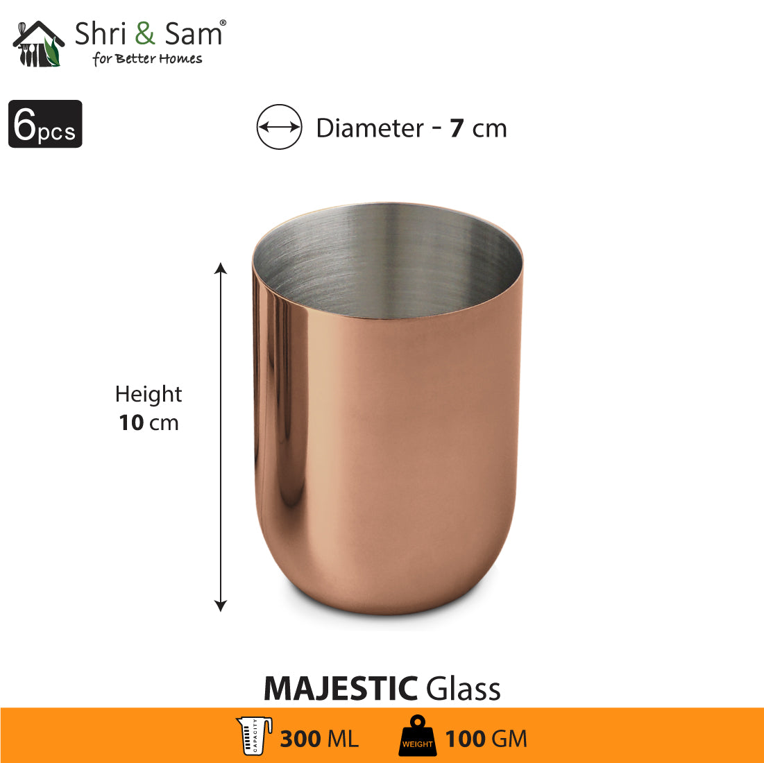 Stainless Steel 6 PCS Glass with Rose Gold PVD Coating Majestic