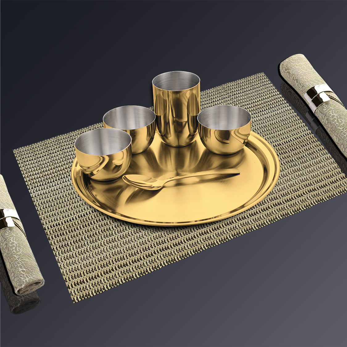 Stainless Steel Thali Set with Gold PVD Coating Majestic
