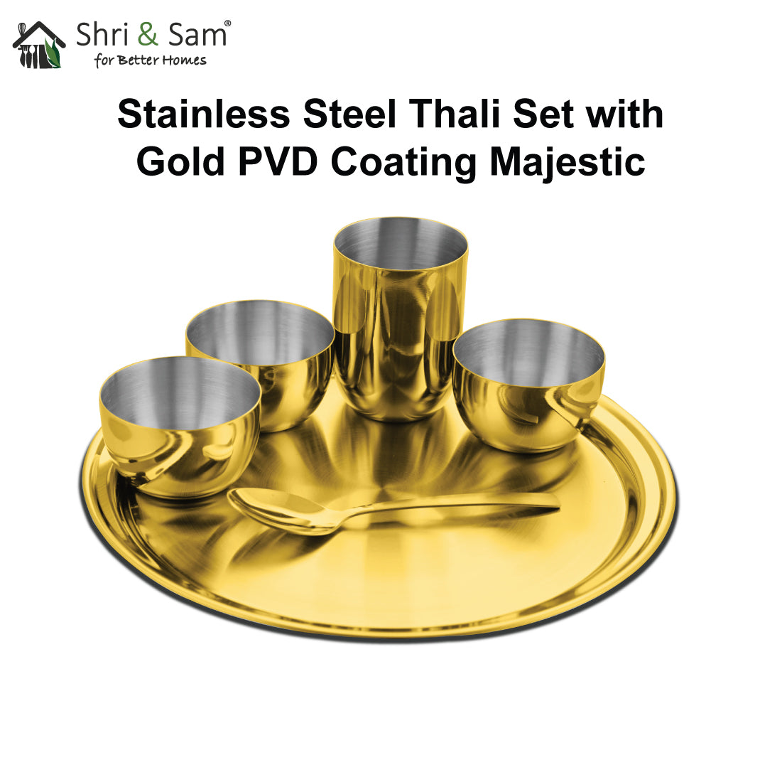 Stainless Steel Thali Set with Gold PVD Coating Majestic