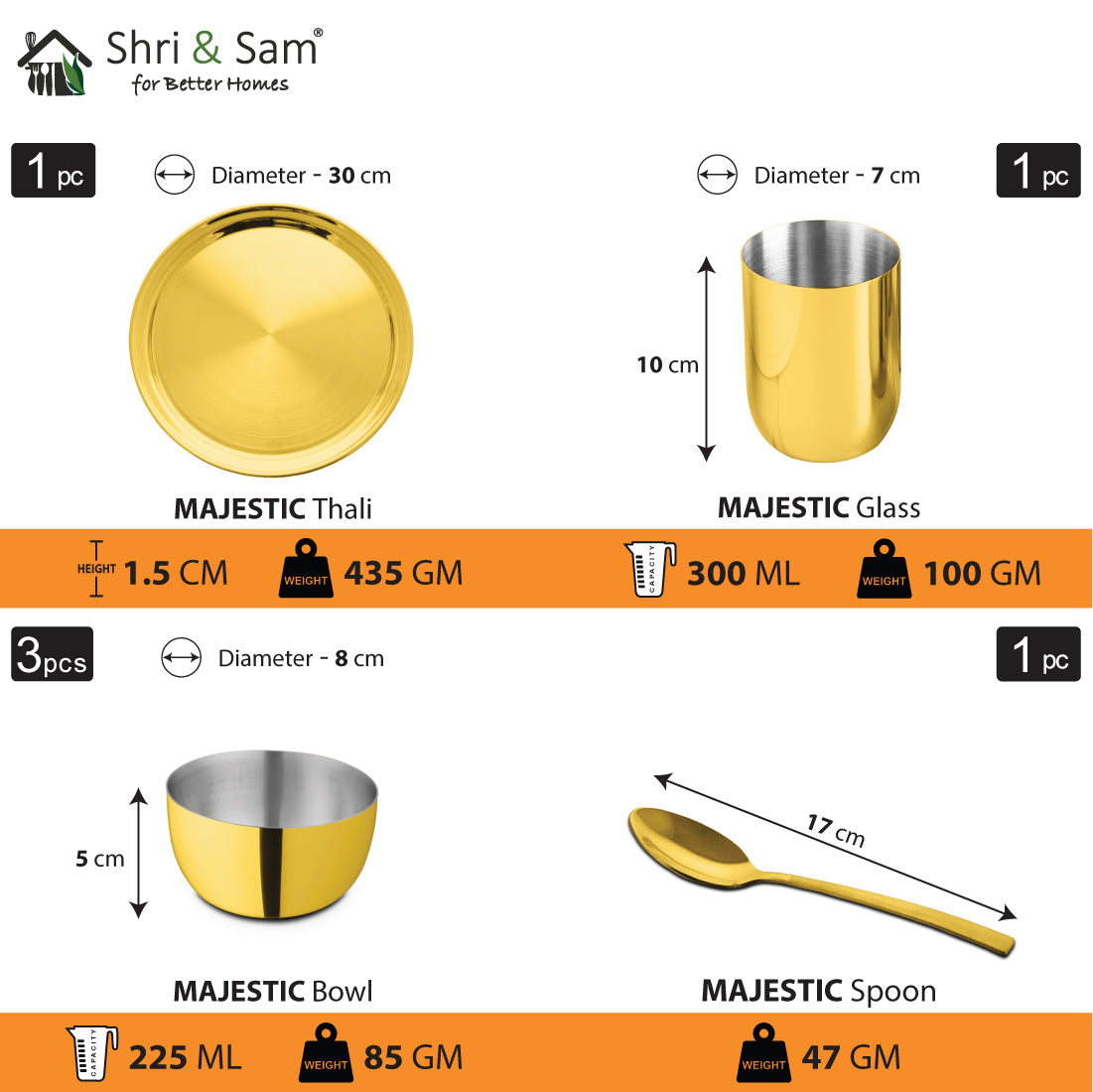 Stainless Steel Thali Set with Gold PVD Coating Majestic