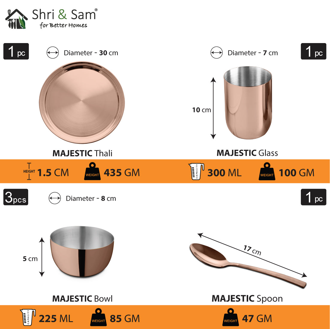 Stainless Steel Thali Set with Rose Gold PVD Coating Majestic