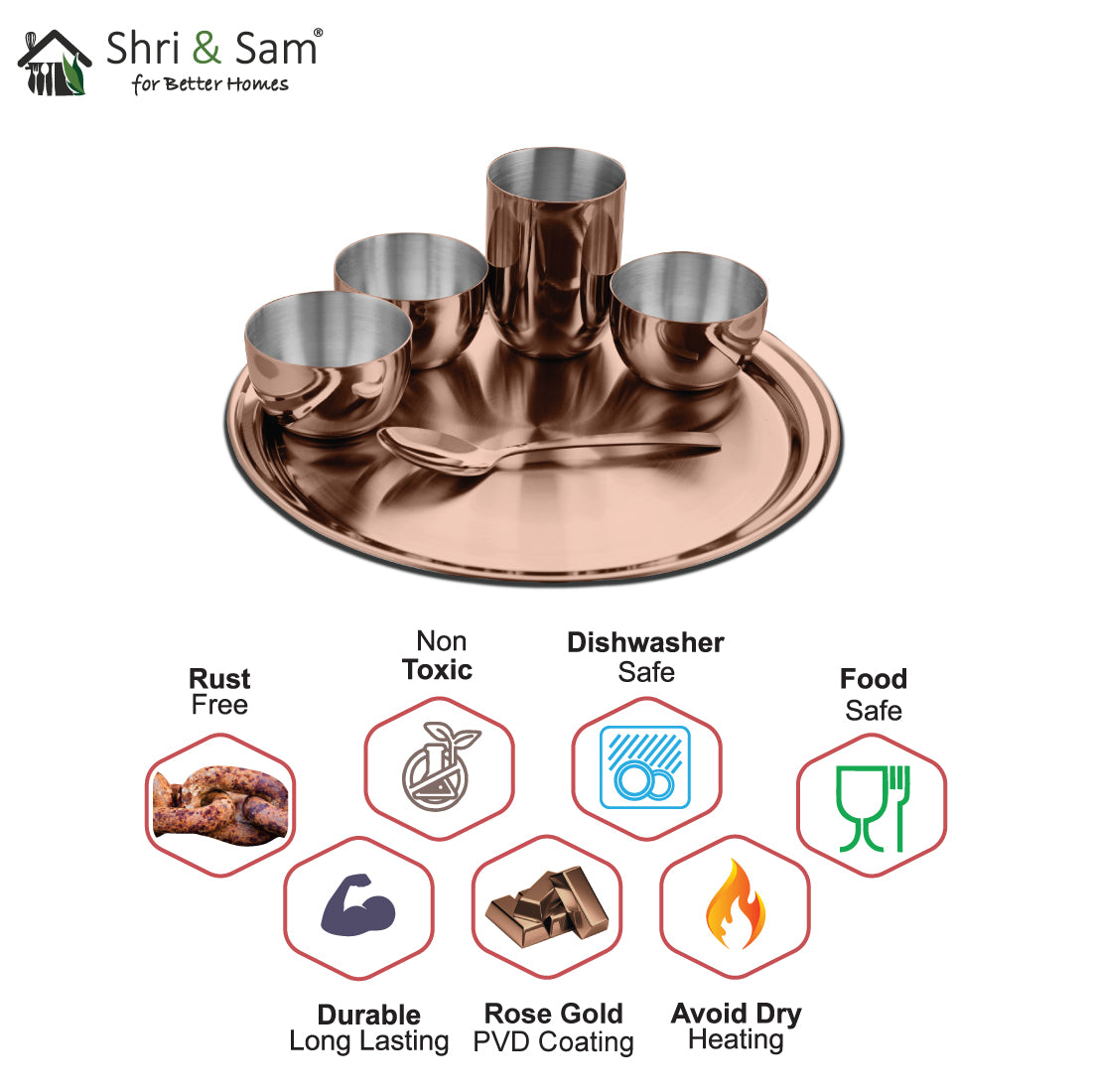 Stainless Steel Thali Set with Rose Gold PVD Coating Majestic