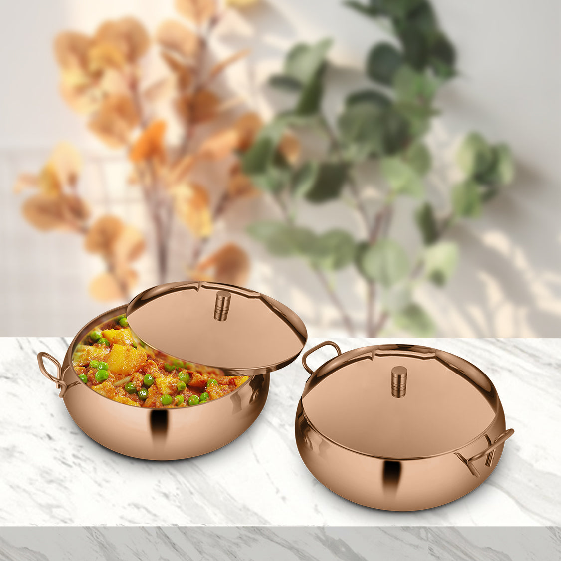 Stainless Steel 2 PCS Serving Bowl and Lid with Rose Gold PVD Coating Marina