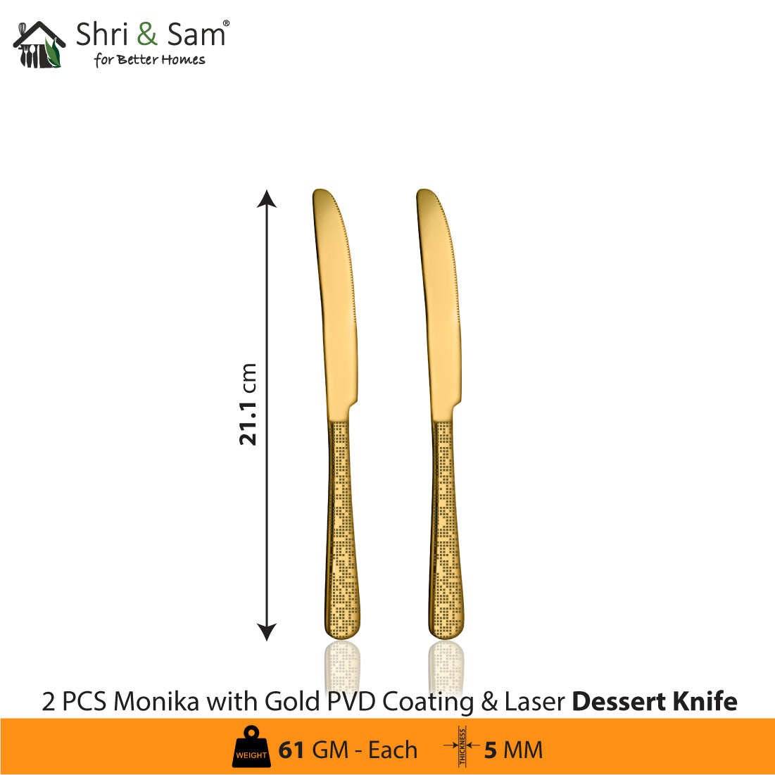 Stainless Steel Cutlery with Gold PVD Coating & Laser Monika