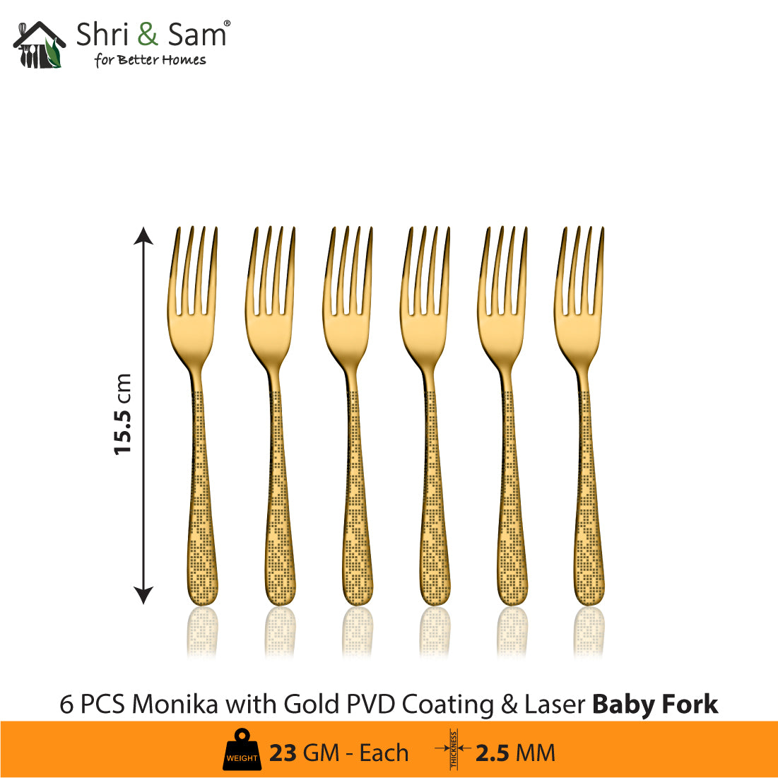 Stainless Steel Cutlery with Gold PVD Coating & Laser Monika