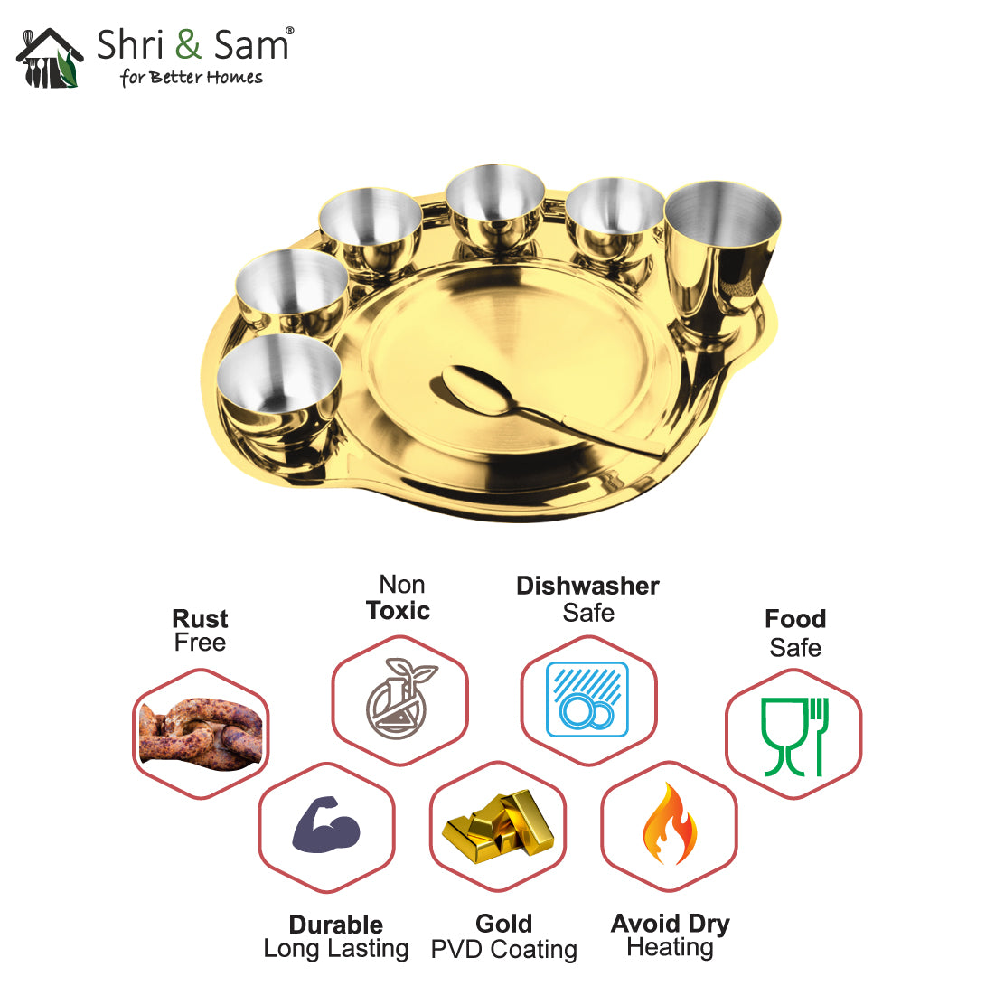 Stainless Steel Thali Set (1 Person) with Gold PVD Coating Nifty