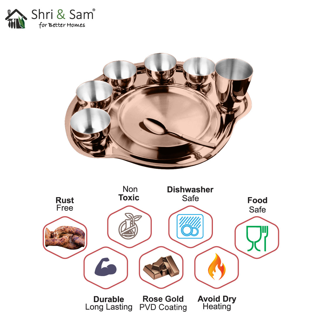 Stainless Steel Thali Set (1 Person) with Rose Gold PVD Coating Nifty