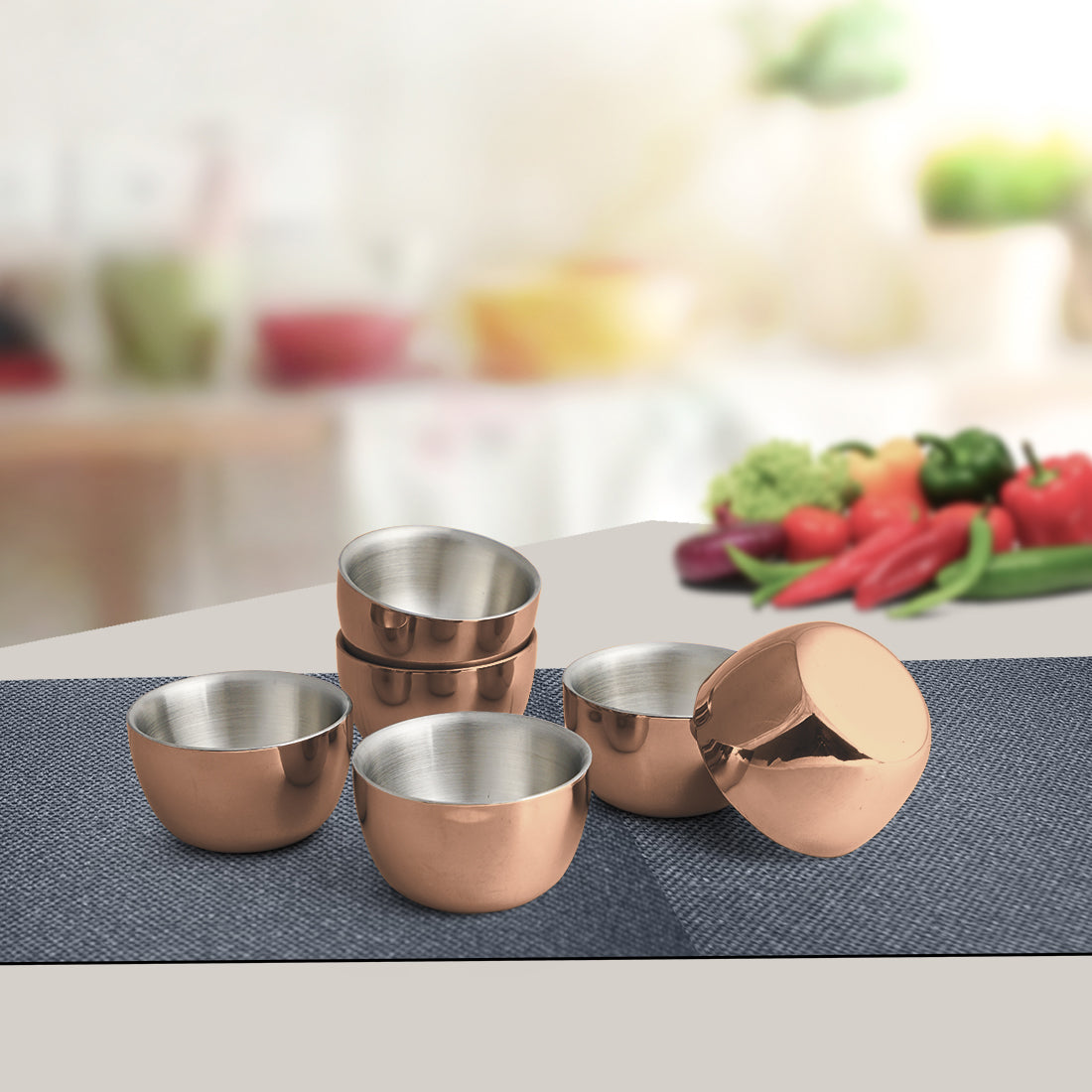 Stainless Steel 6 PCS Double Wall Bowl with  Rose Gold PVD Coating Nikki