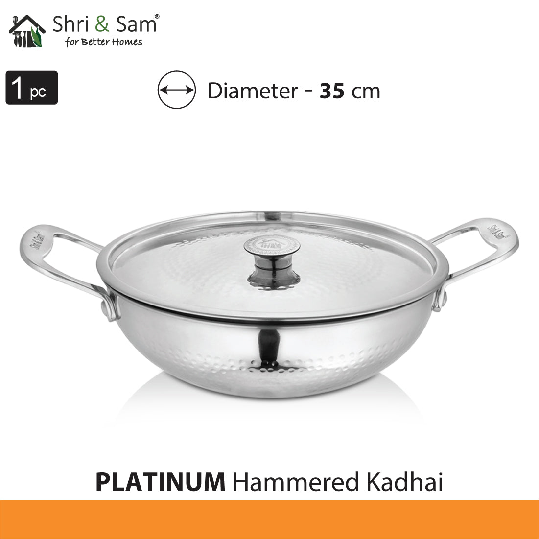 Stainless Steel Heavy Weight Hammered Kadhai with SS Lid Platinum