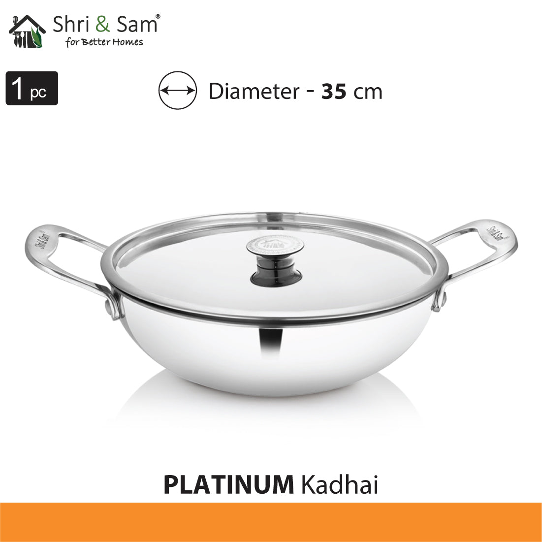 Stainless Steel Heavy Weight Kadhai with SS Lid Platinum