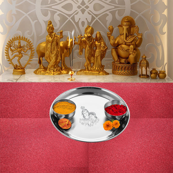 Stainless Steel Pooja Thali Set Radha Krishn