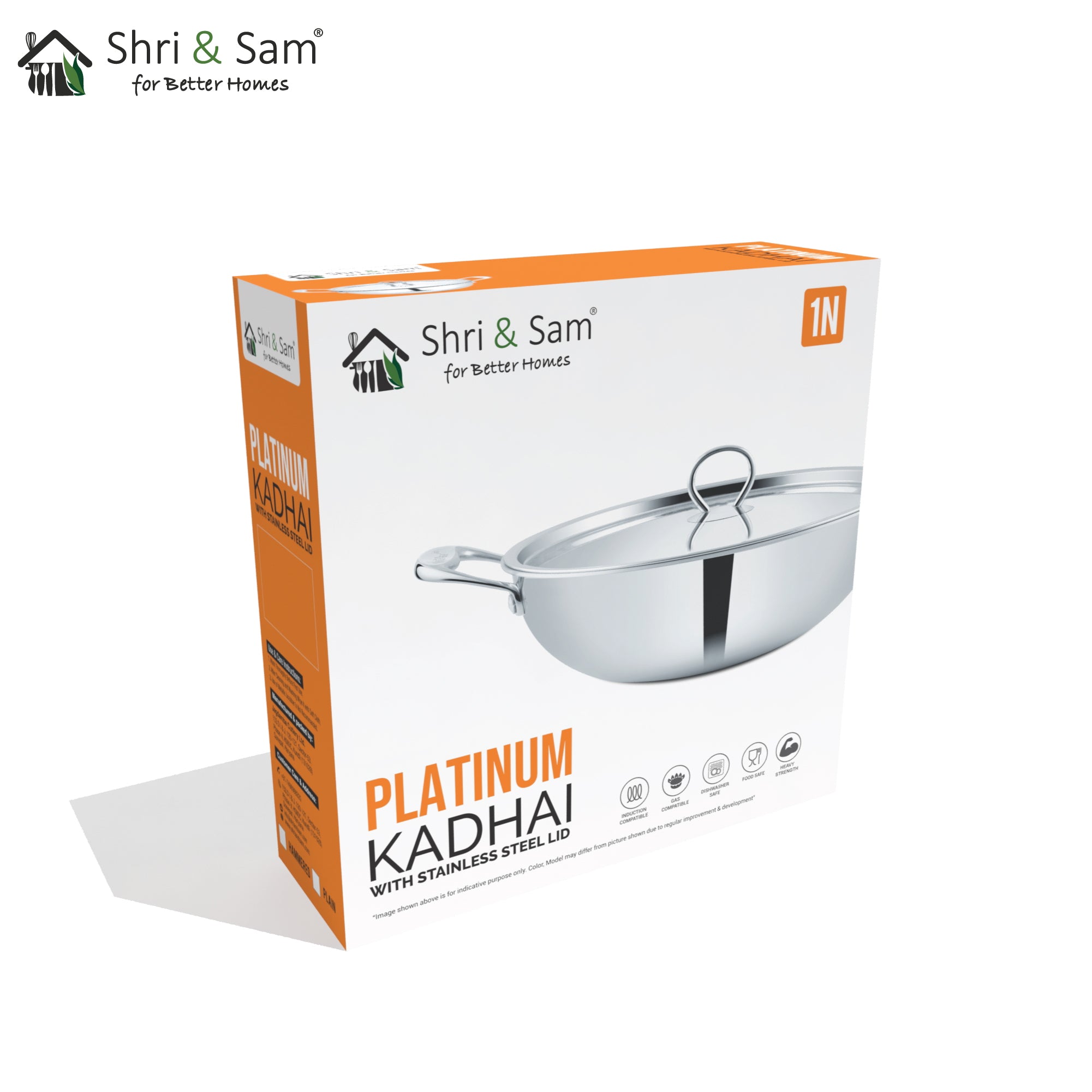 Stainless Steel Heavy Weight Kadhai with SS Lid Platinum