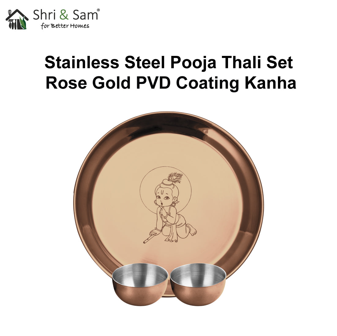 Stainless Steel Pooja Thali Set with Rose Gold PVD Coating Kanha