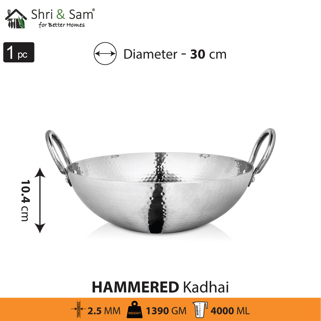 Stainless Steel Triply Deep Hammered Kadhai Pro