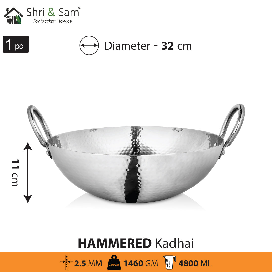 Stainless Steel Triply Deep Hammered Kadhai Pro
