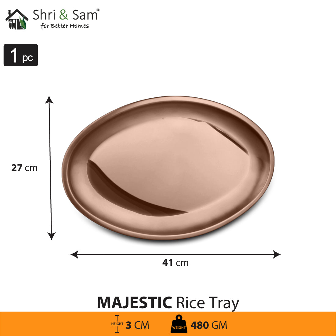 Stainless Steel Rice Tray with Rose Gold PVD Coating Majestic