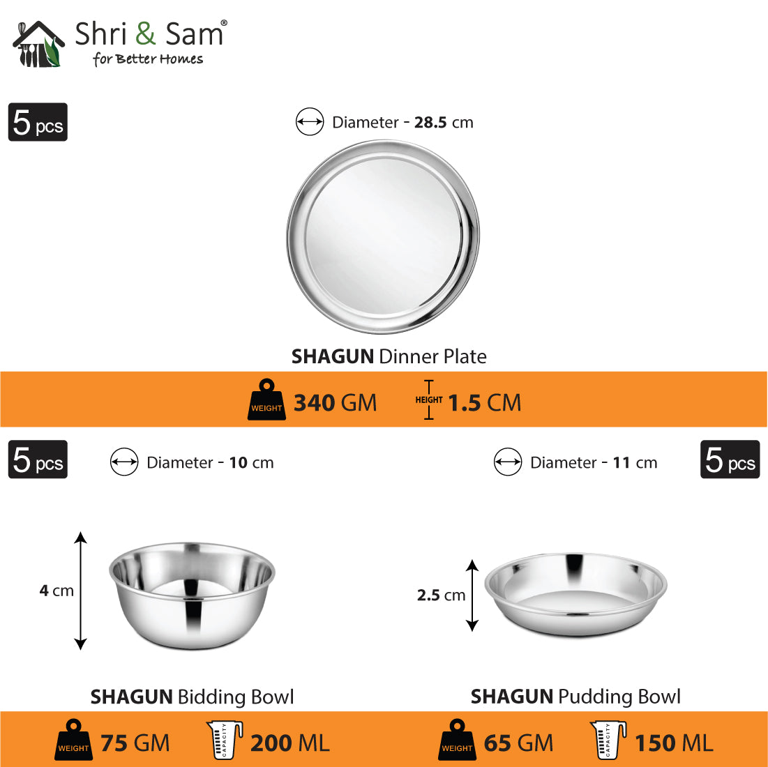 Stainless Steel 30 PCS Dinner Set (5 People) Shagun